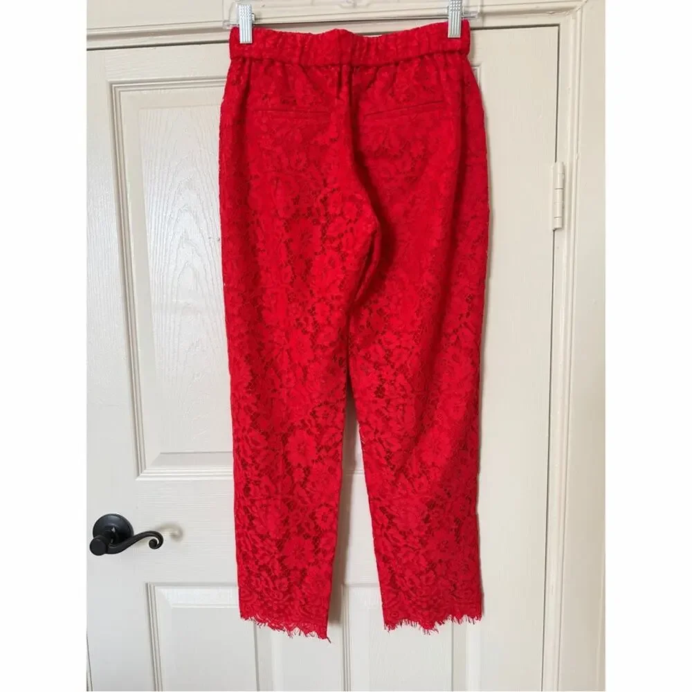 J. Crew Easy Pant in Floral  Lace Red Size 00 - Picture 2 of 12